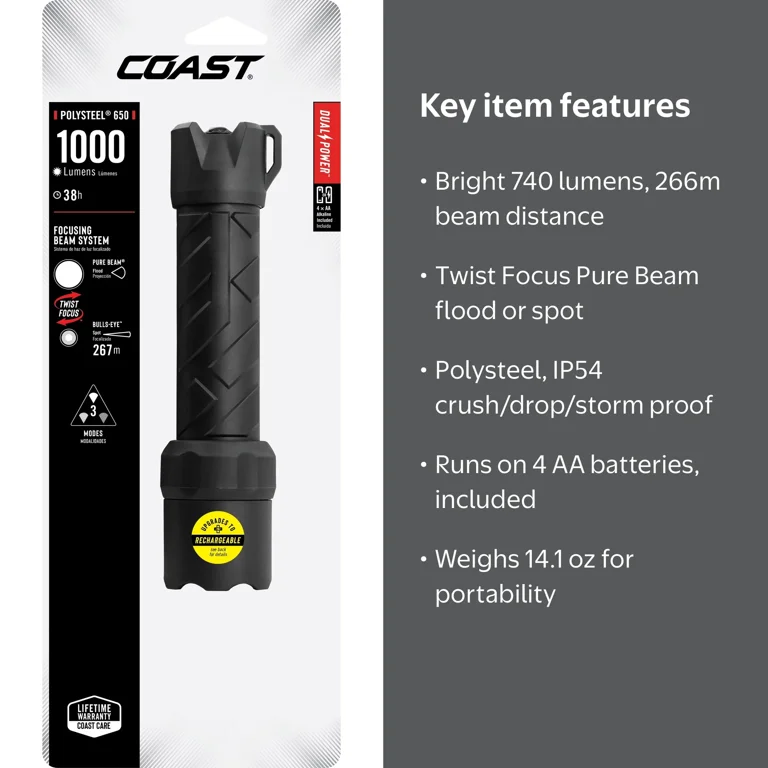 COAST Polysteel 650 LED Flashlight – 740 Lumens, Storm Proof