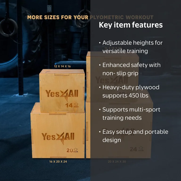 Yes4All 3-in-1 Non Slip Wooden Plyo Box, 30 Yes4All 3-in-1 Non Slip Wooden Plyo Box, 30