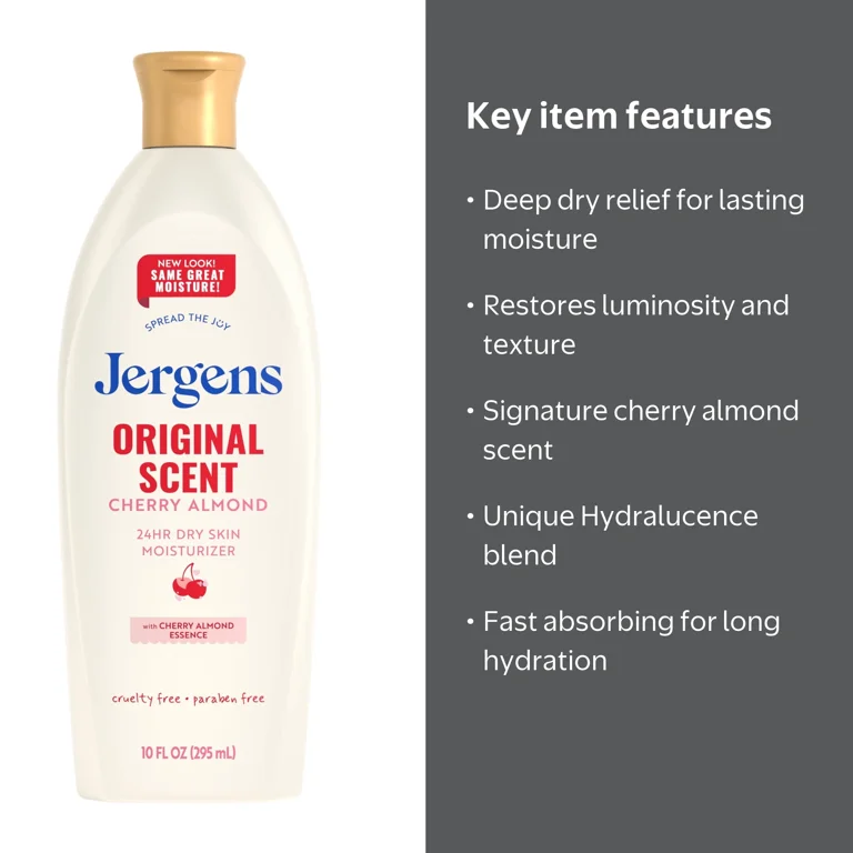 Jergens Original Scent Cherry Almond Body Lotion Moisturizer, 10
