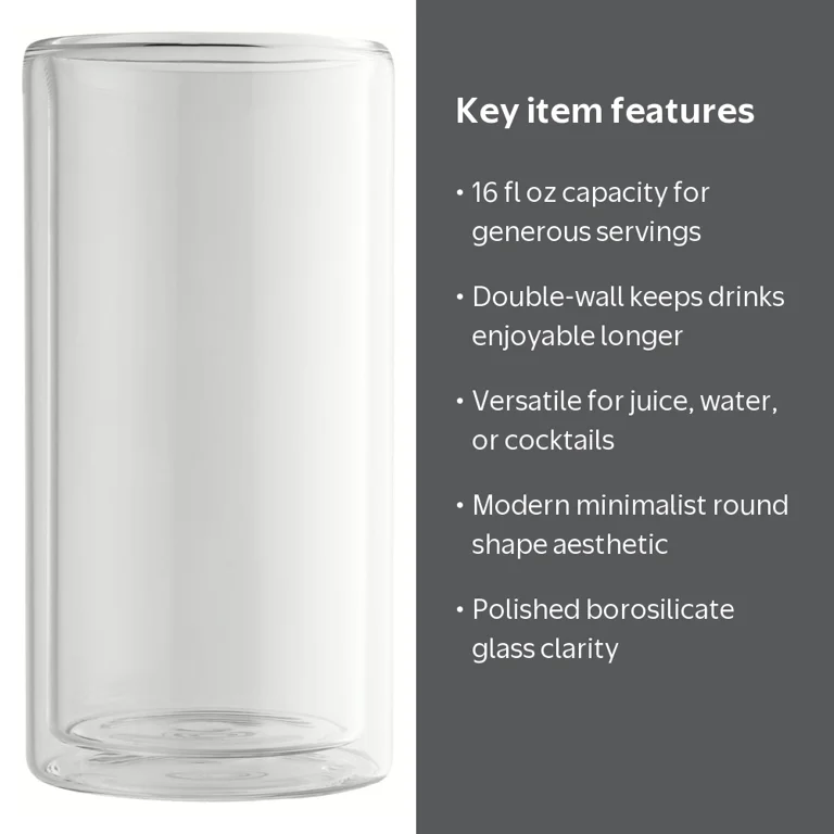 Thyme & Table 16 fl oz Clear Double Wall Drinking Glass, Durable