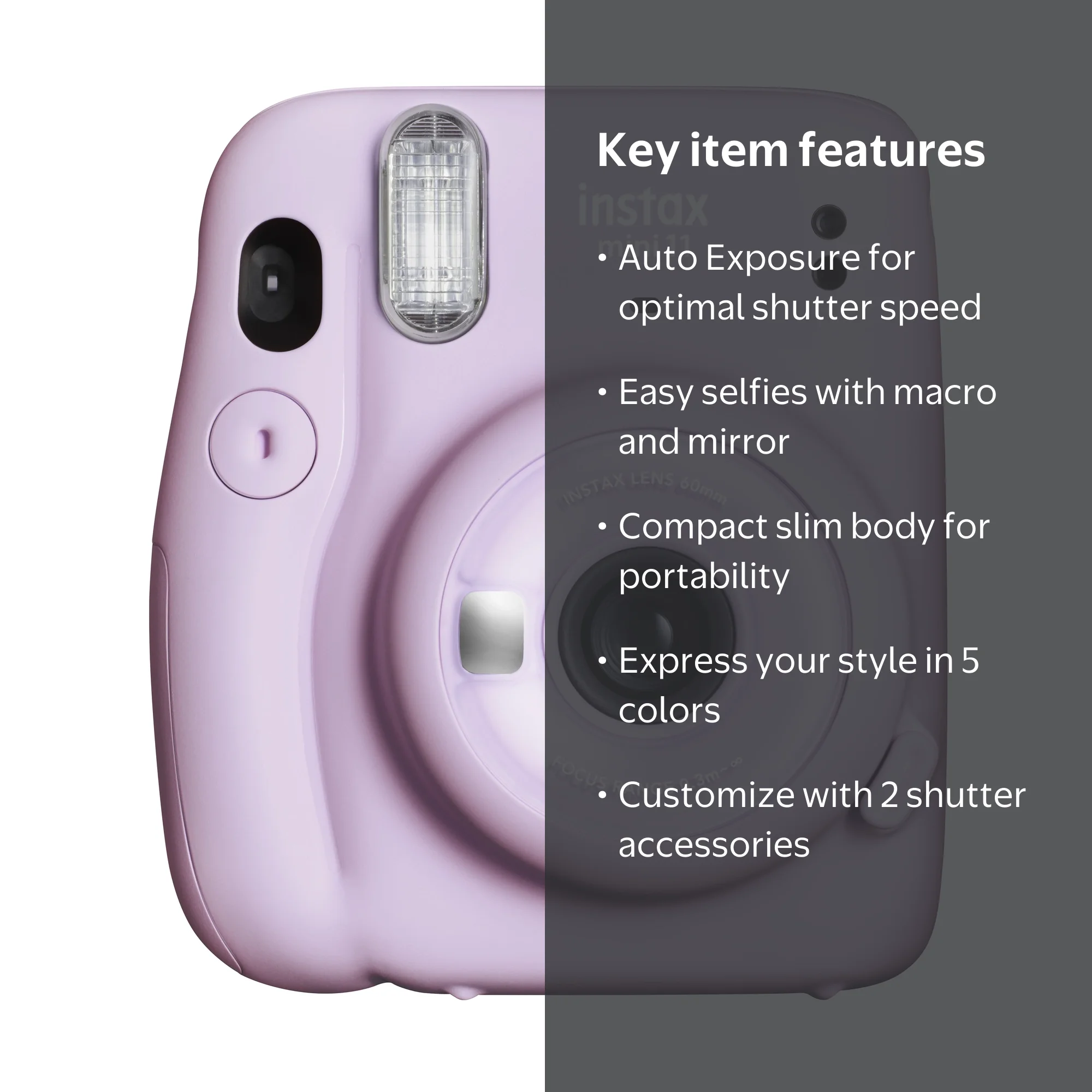 Fujifilm, Instax Mini 11 Instant Camera, Lilac Purple, Selfie Mode
