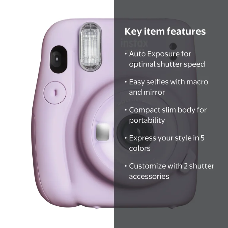 Fujifilm, Instax Mini 11 Instant Camera, Lilac Purple, Selfie Mode
