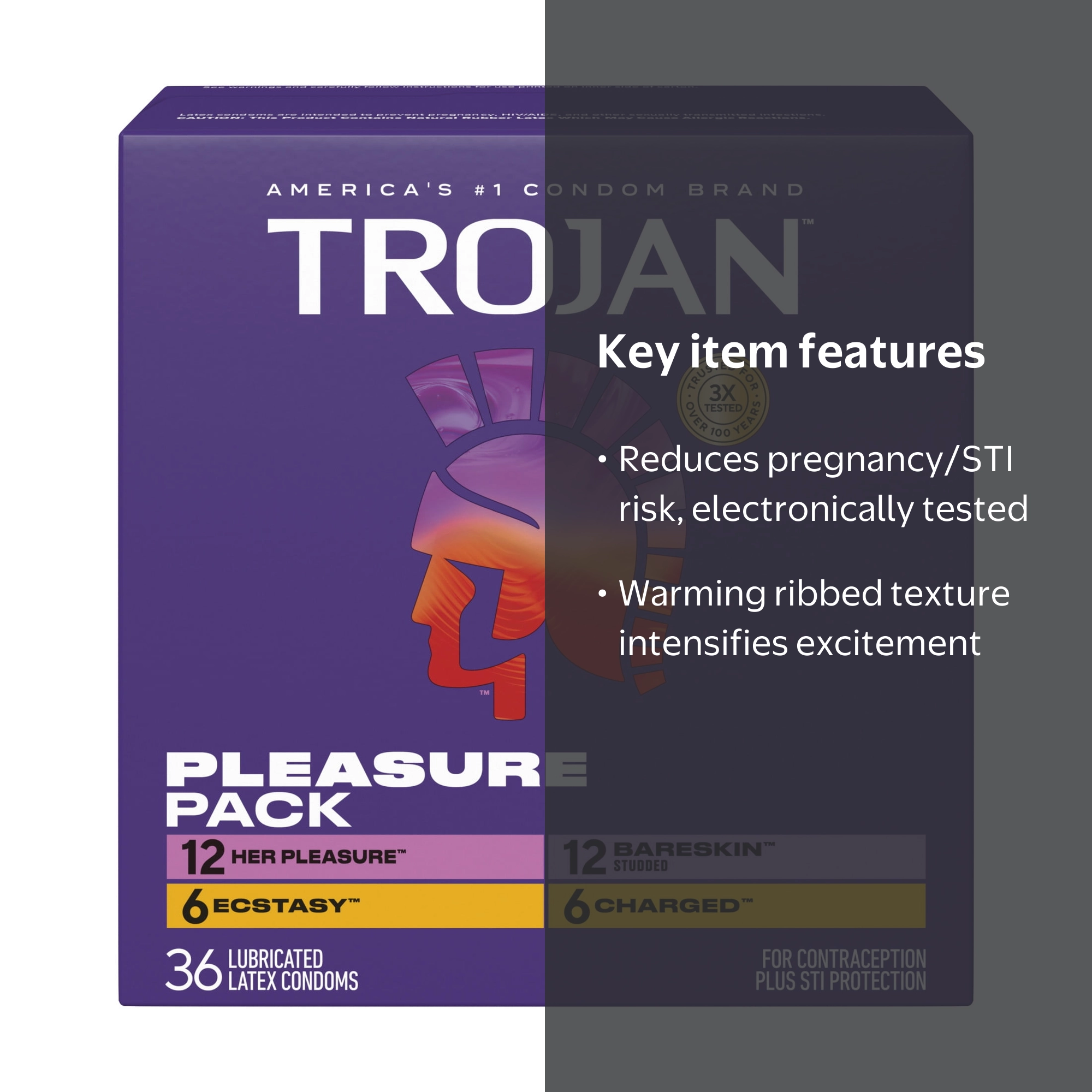 Trojan Pleasure Pack, Assorted Latex Lubricated Condoms for Men