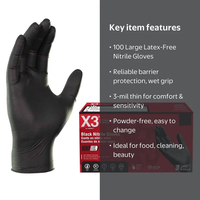 AMMEX, Disposable Nitrile Gloves, Large, 100 Count, Light-Duty