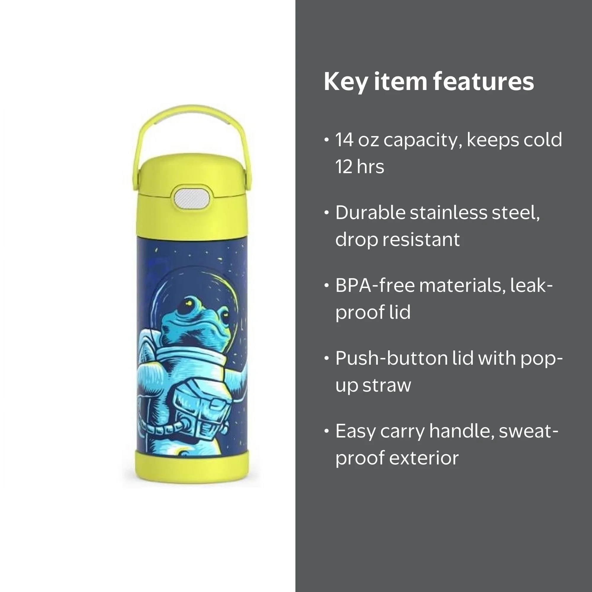 Thermos Kids Stainless Steel Funtainer Water Bottle, 14 oz, Space