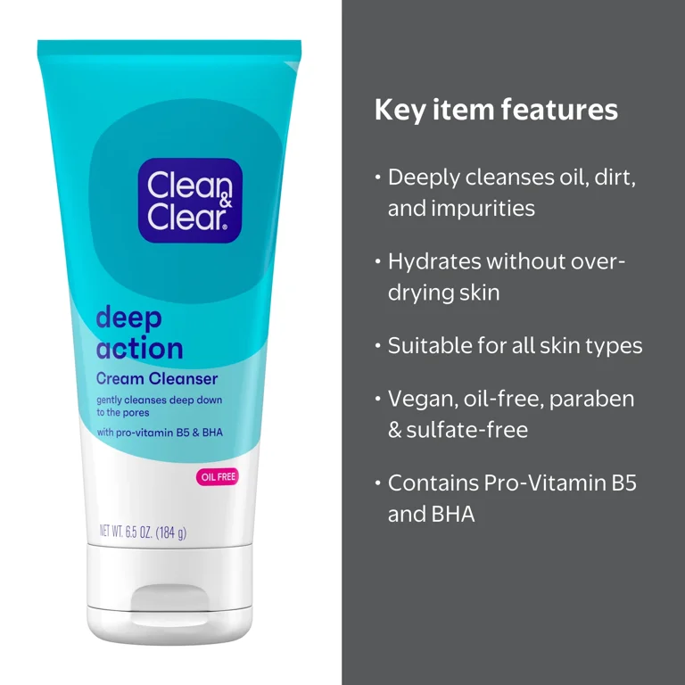Clean & Clear, Deep Action Cream Face Wash, 6.5 fl oz - Walmart.com