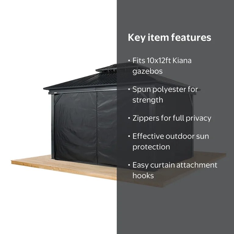 ko12on2 Sojag Black Spun Polyester Curtains for 10 x 12 ft. Kiana Gazebo