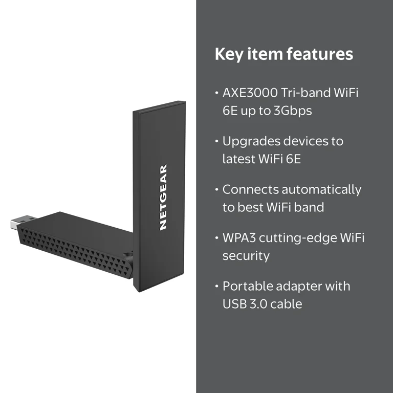 NETGEAR, Wireless Network Adapter, AXE3000 Tri-band, USB 3.0 WiFi