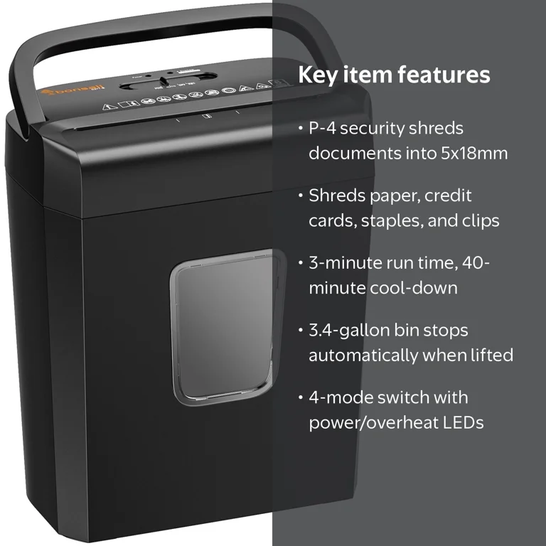 Bonsaii 6-Sheet Cross Cut Paper Shredder, Credit Card Shredder