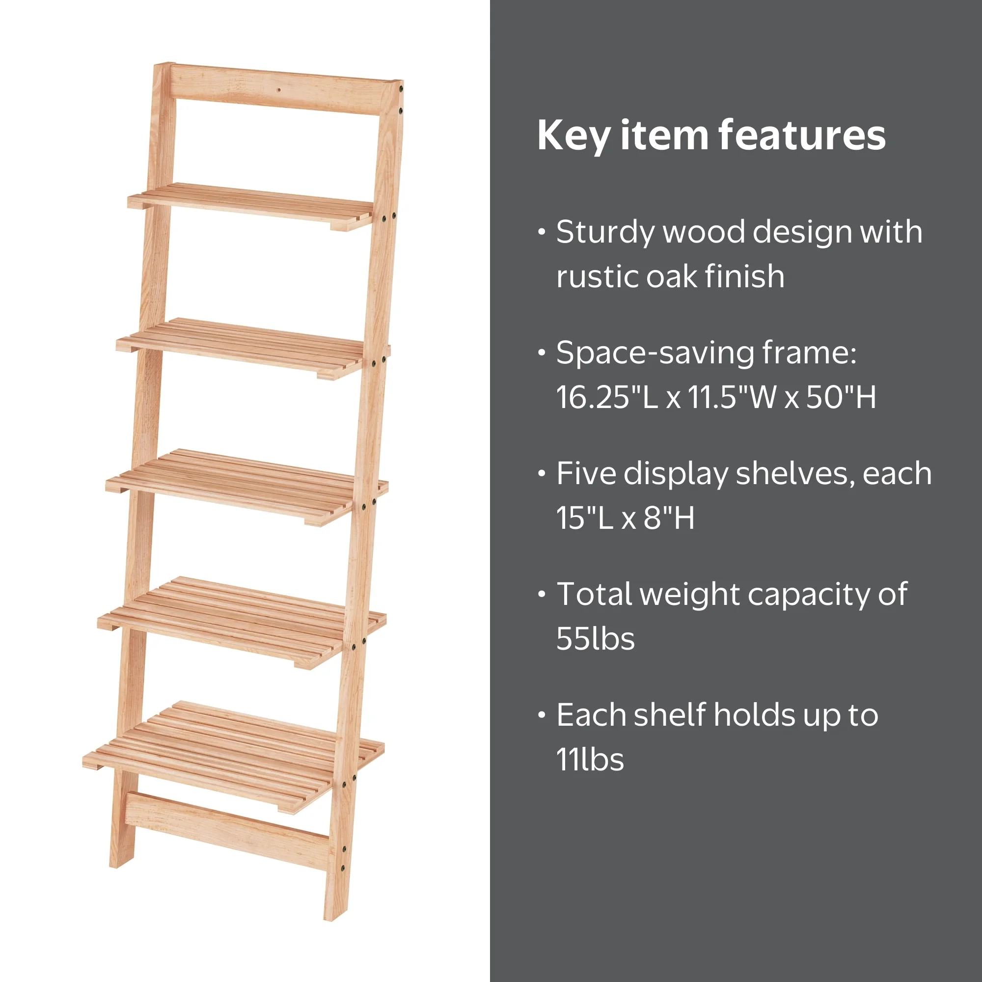 Lavish Home Free Standing 5-Tier Wooden Storage Shelves Ladder