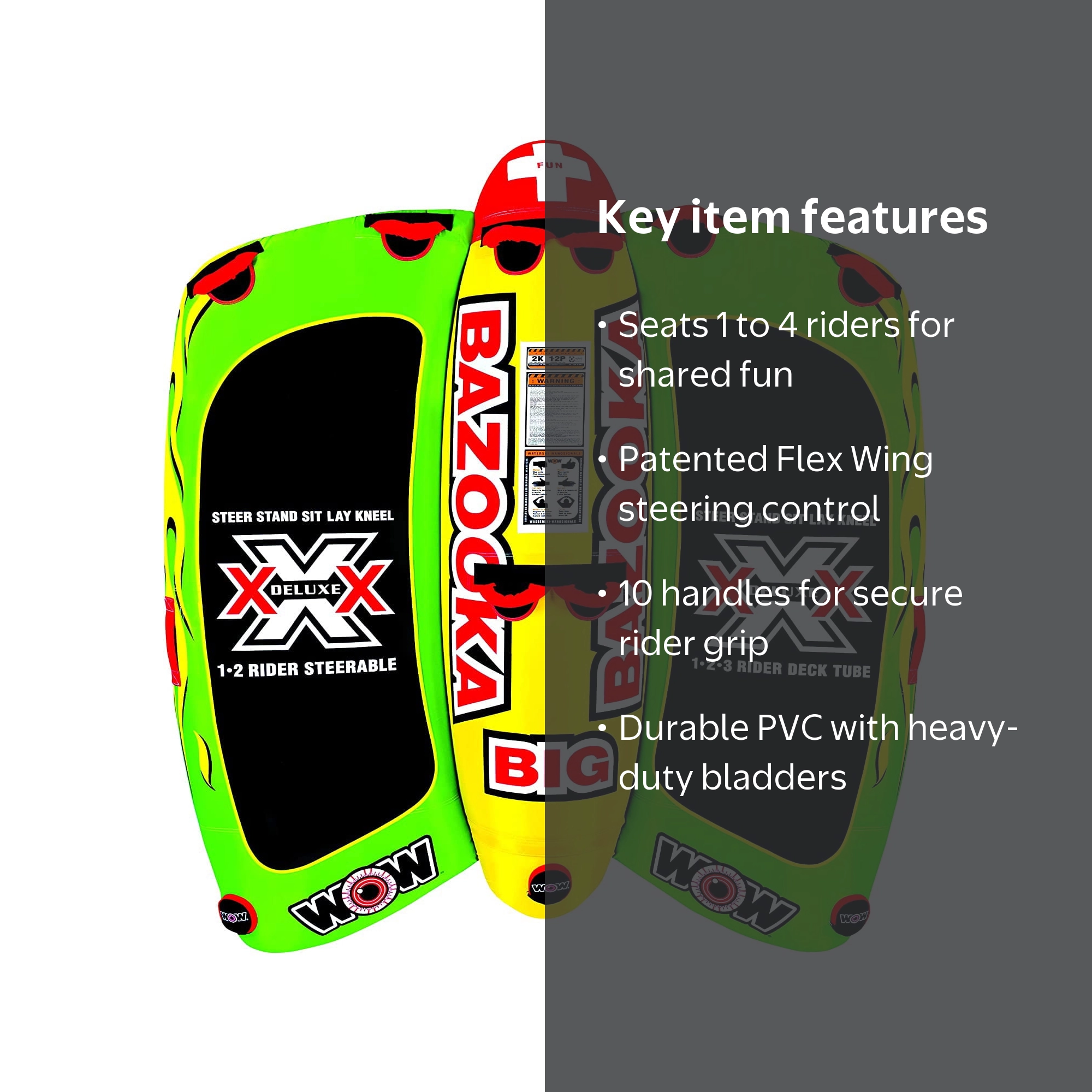 WOW Sports, Big Bazooka 4-Rider Towable, 74 x 70, Multicolor