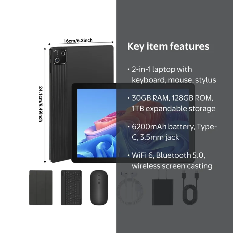AEEZO Android 15 Tablet with Keyboard, 30GB RAM+128GB Storage