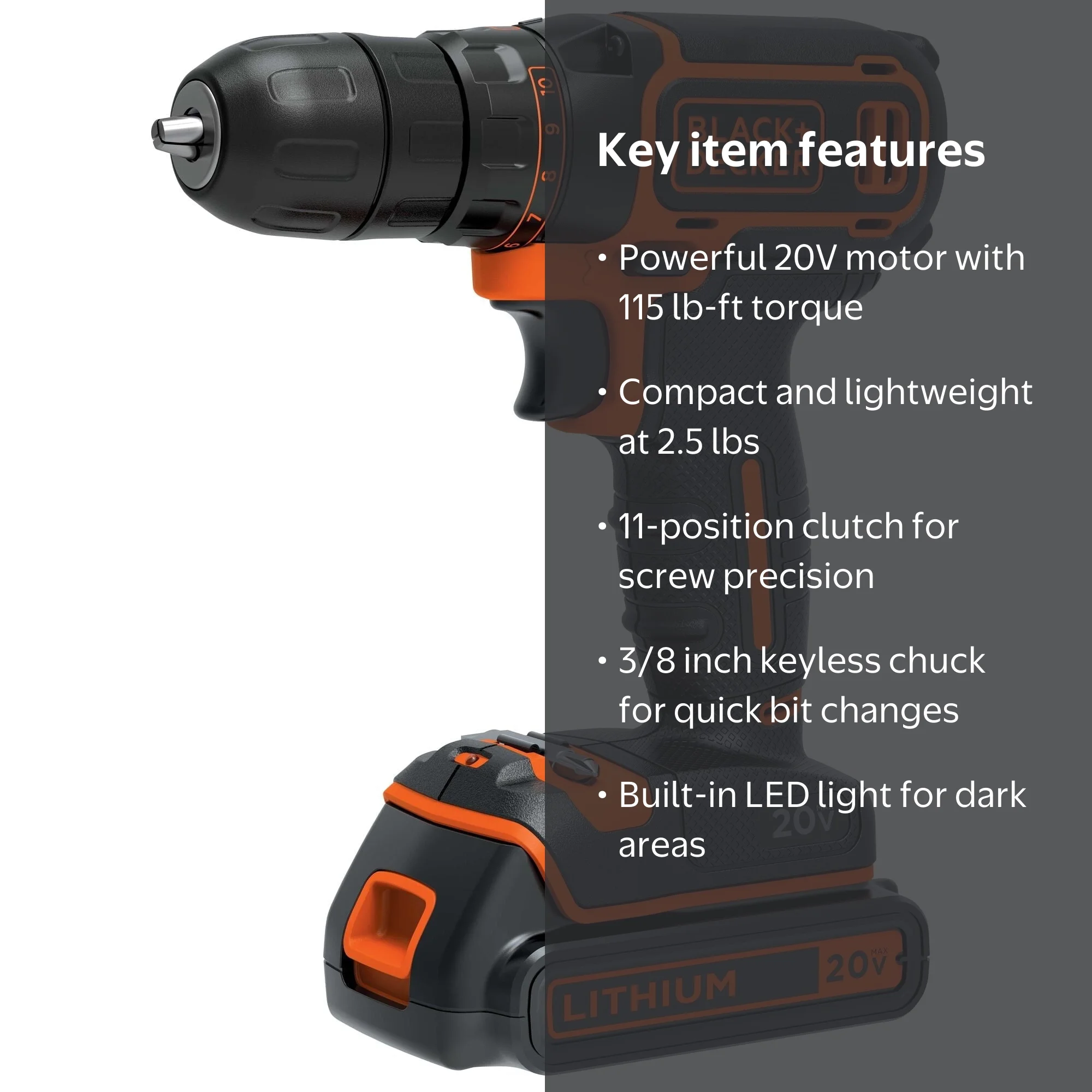 BLACK+DECKER, Drill Driver, 20V Cordless, 3/8 in, Orange - Walmart.com