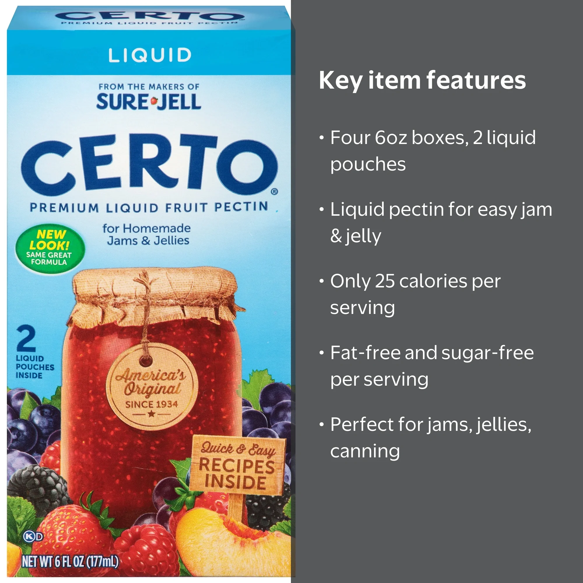 Certo, Liquid Fruit Pectin, 6.0 oz, Pack of 4 for Jam and Jelly