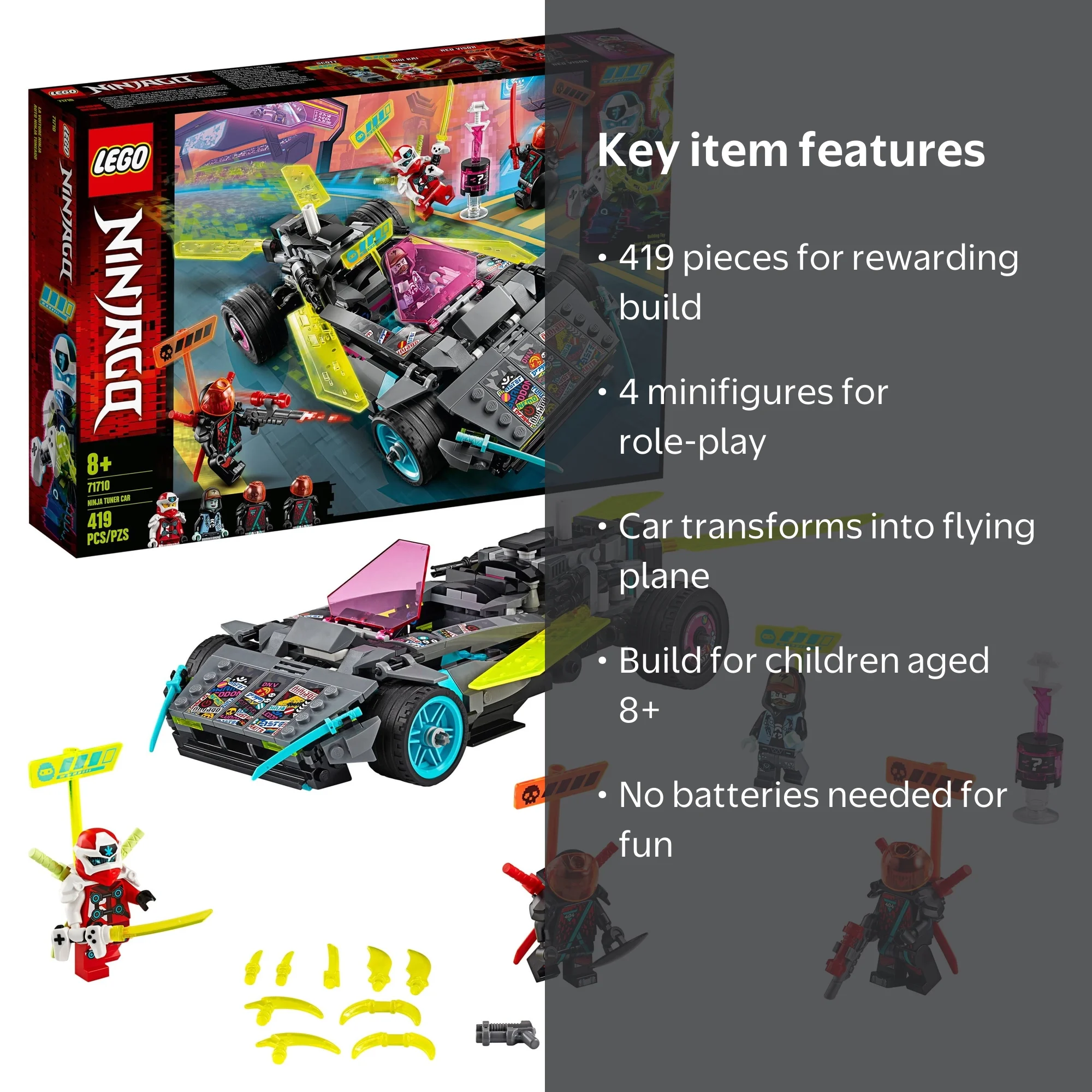 LEGO NINJAGO Ninja Tuner Car 71710 Kids Building Kit with 4