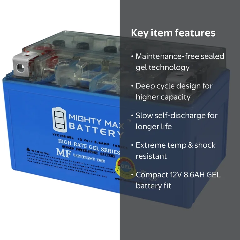 12V 8.6AH 190CCA GEL Battery for Yamaha YZF-R1 (2004-2009