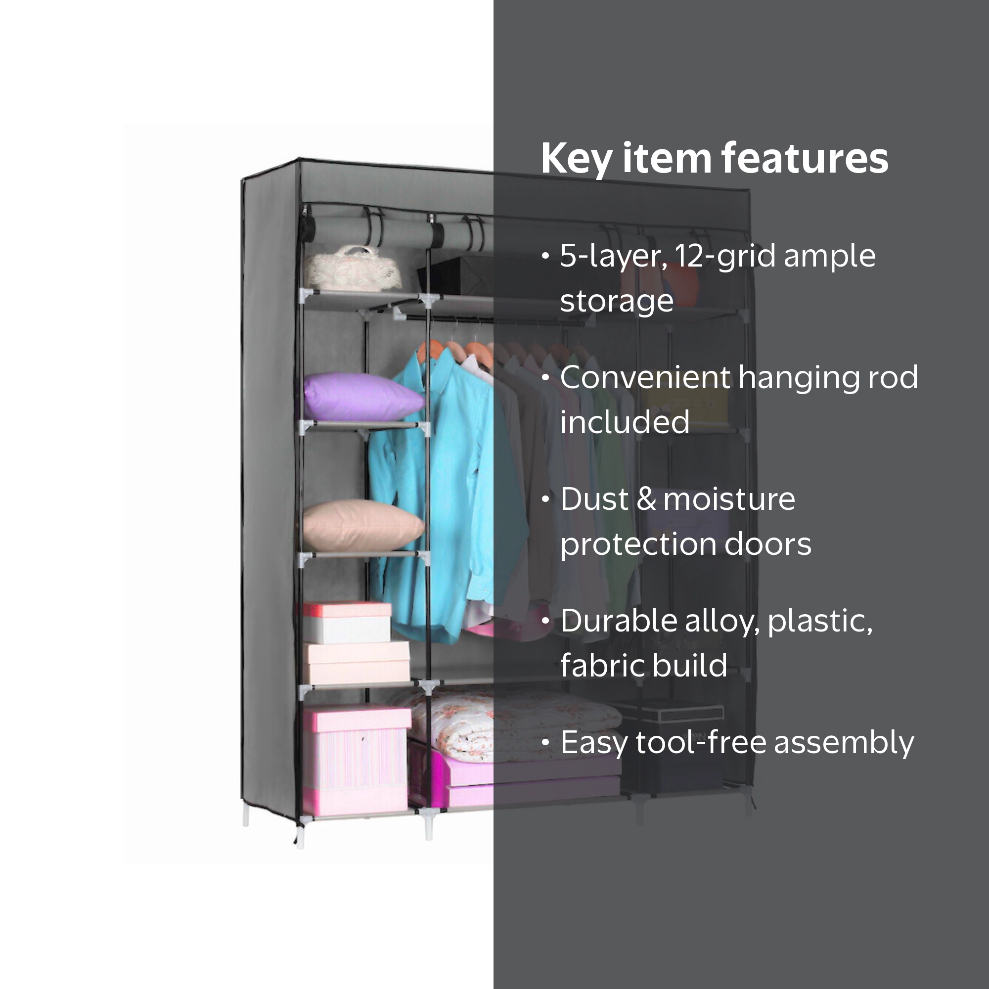 Zimtown Portable Closet Wardrobe with 5 Layers, 12 Grids, Hanging