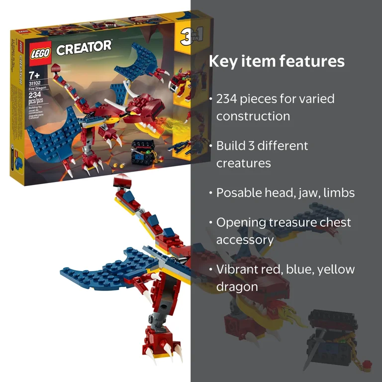 LEGO Creator 3in1 Fire Dragon 31102 Building Kit for Kids