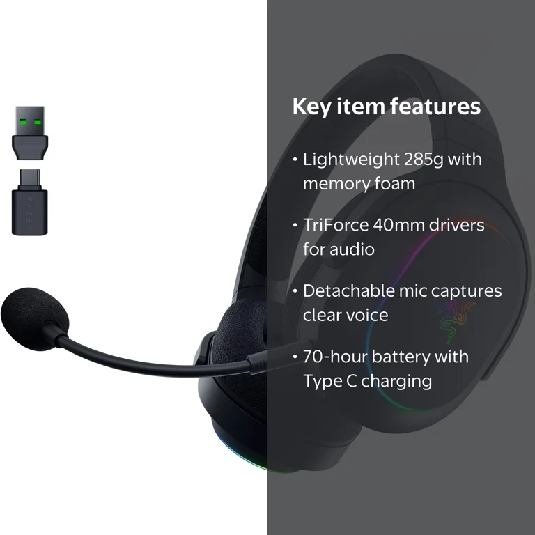 Razer, Wireless Gaming Headset, Barracuda X Chroma, Black