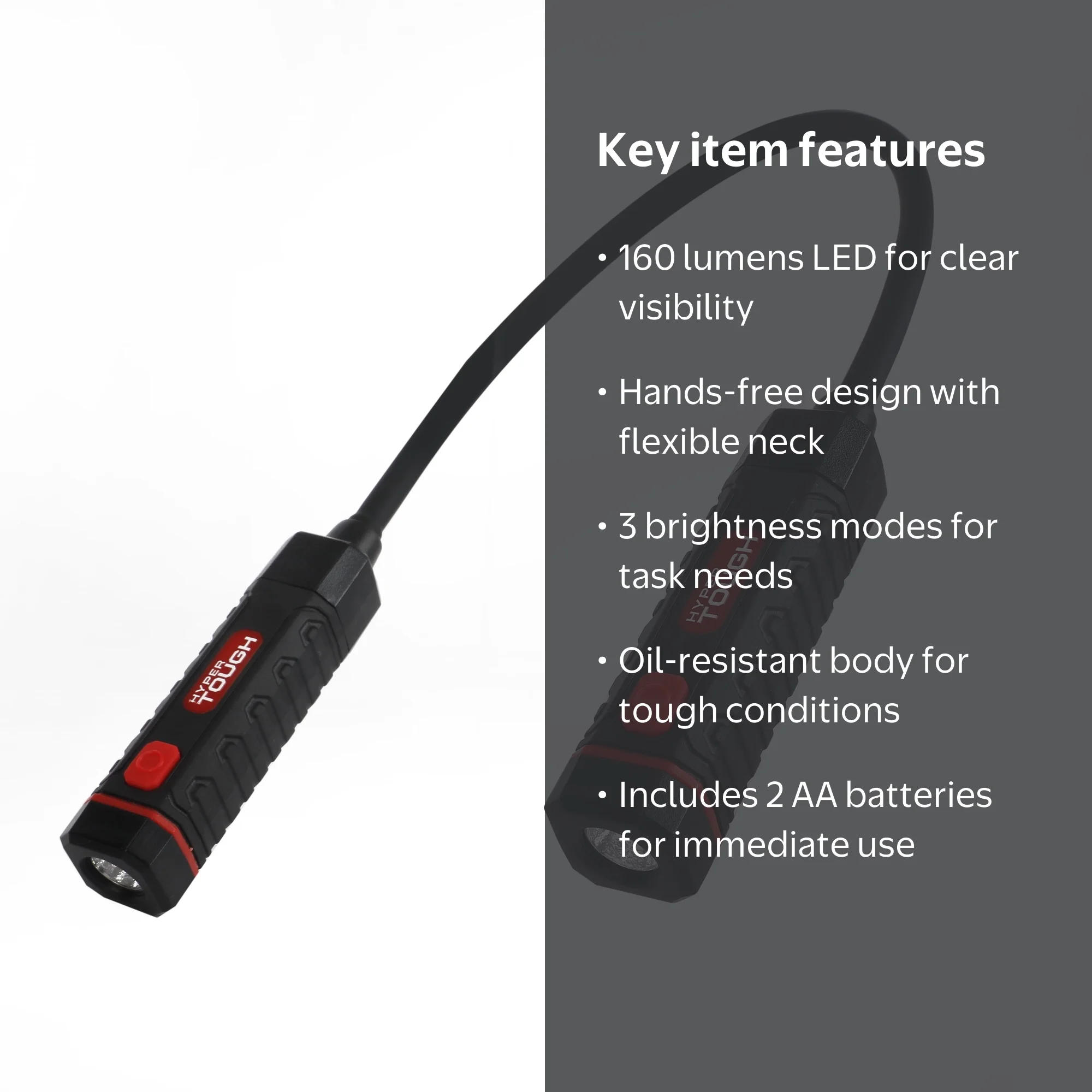Hyper Tough Hands-Free Flex LED Work Light, 160 Lumens, Battery