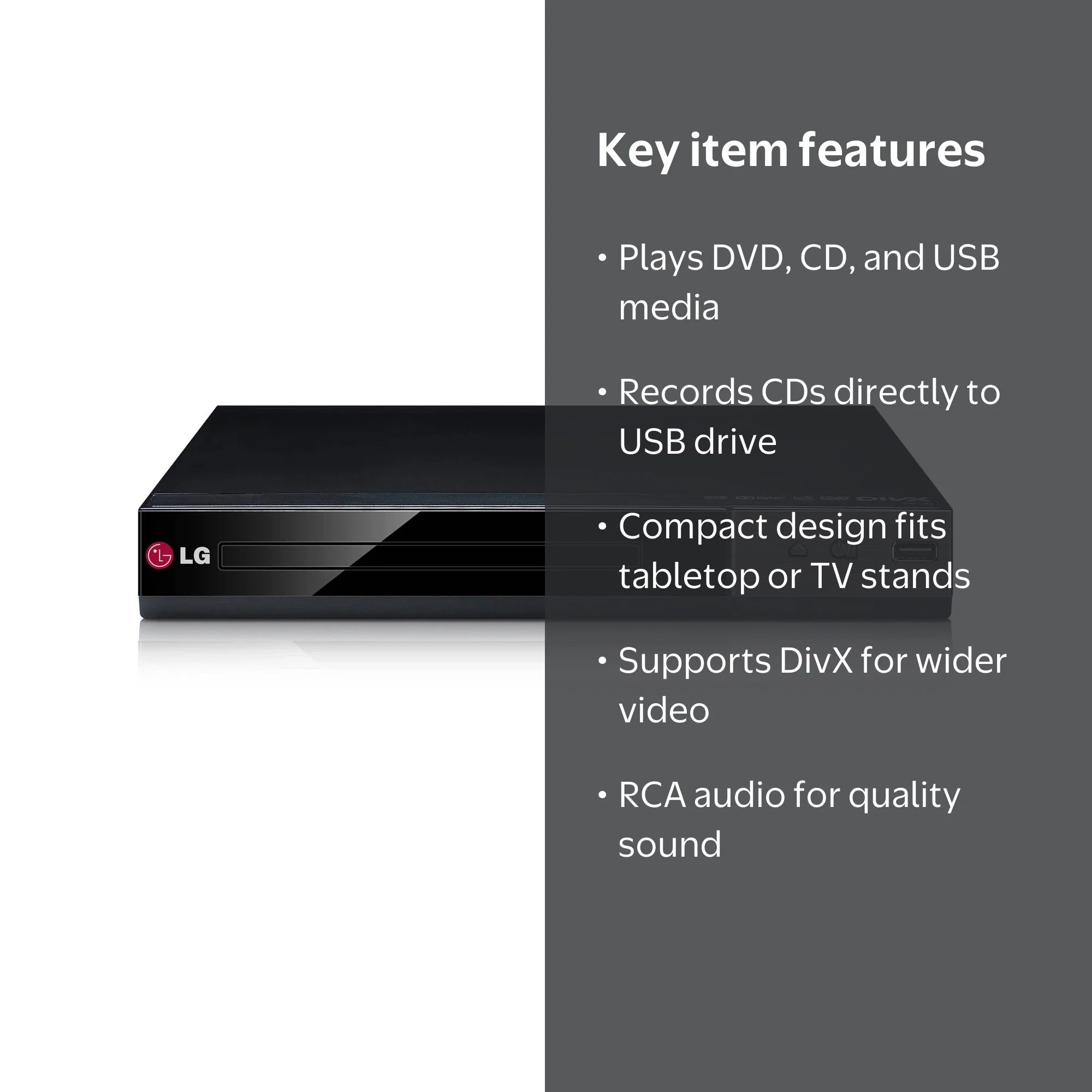 LG DVD Player with USB Direct Recording and Multiple CD Support