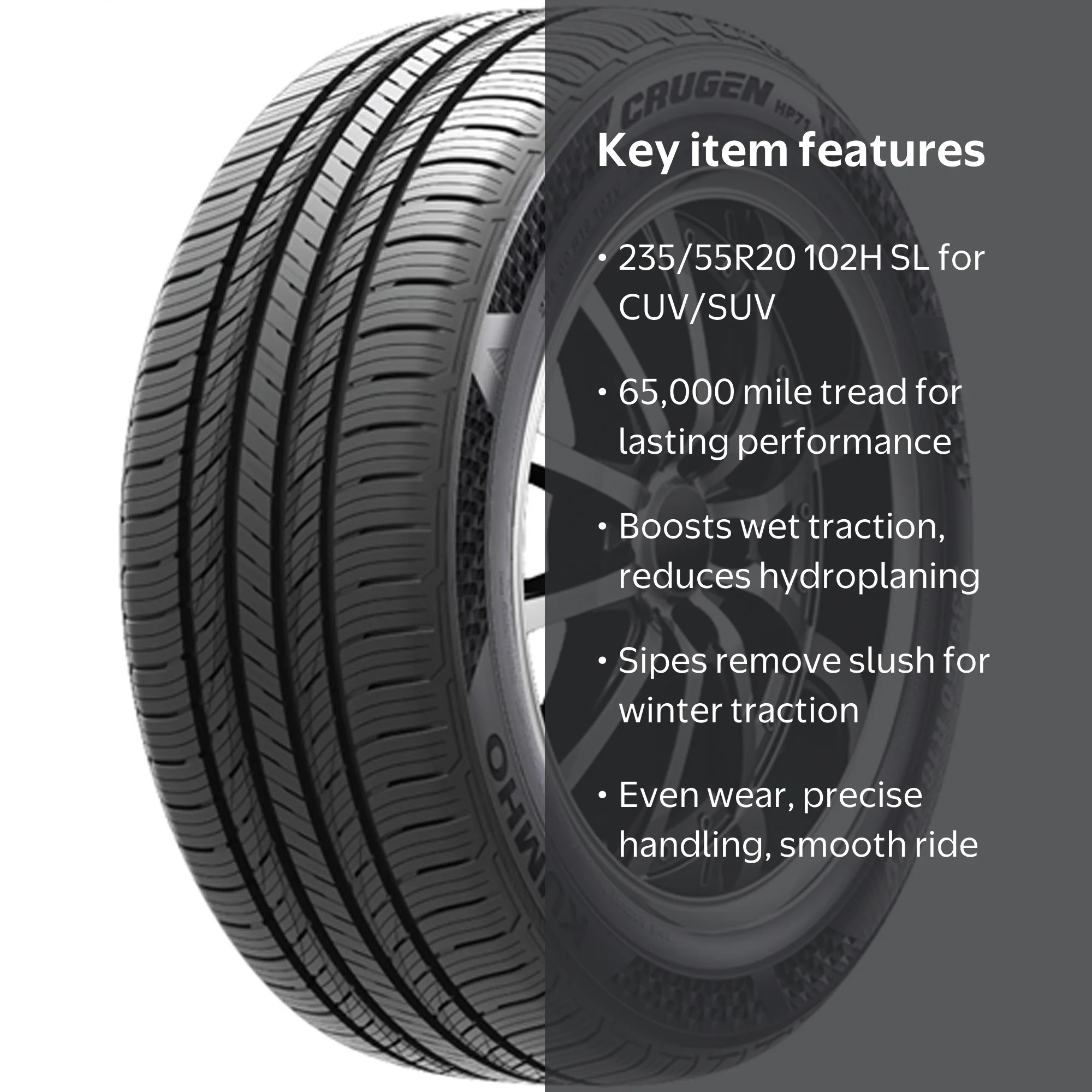 Kumho Tire, SUV Crossover Tire, All Season, 235/55R20 102H