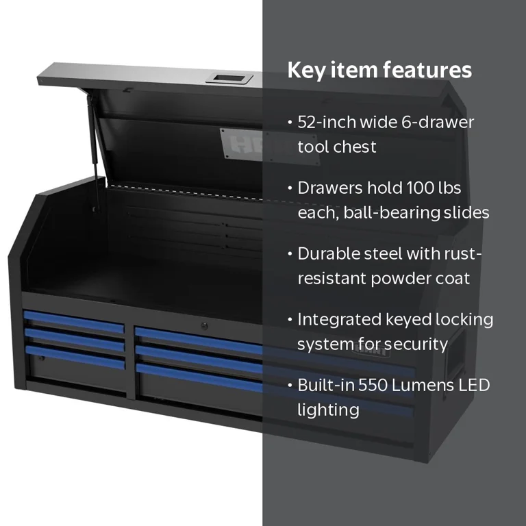 HART 52-Inch 6-Drawer Heavy-Duty Steel Tool Chest, Lockable Garage HART 52-Inch 6-Drawer Heavy-Duty Steel Tool Chest, Lockable Garage