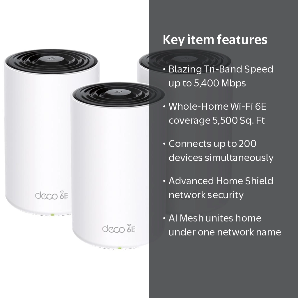 TP-Link, Deco XE75 Pro Wi-Fi 6E Router, Whole Home Coverage, 3