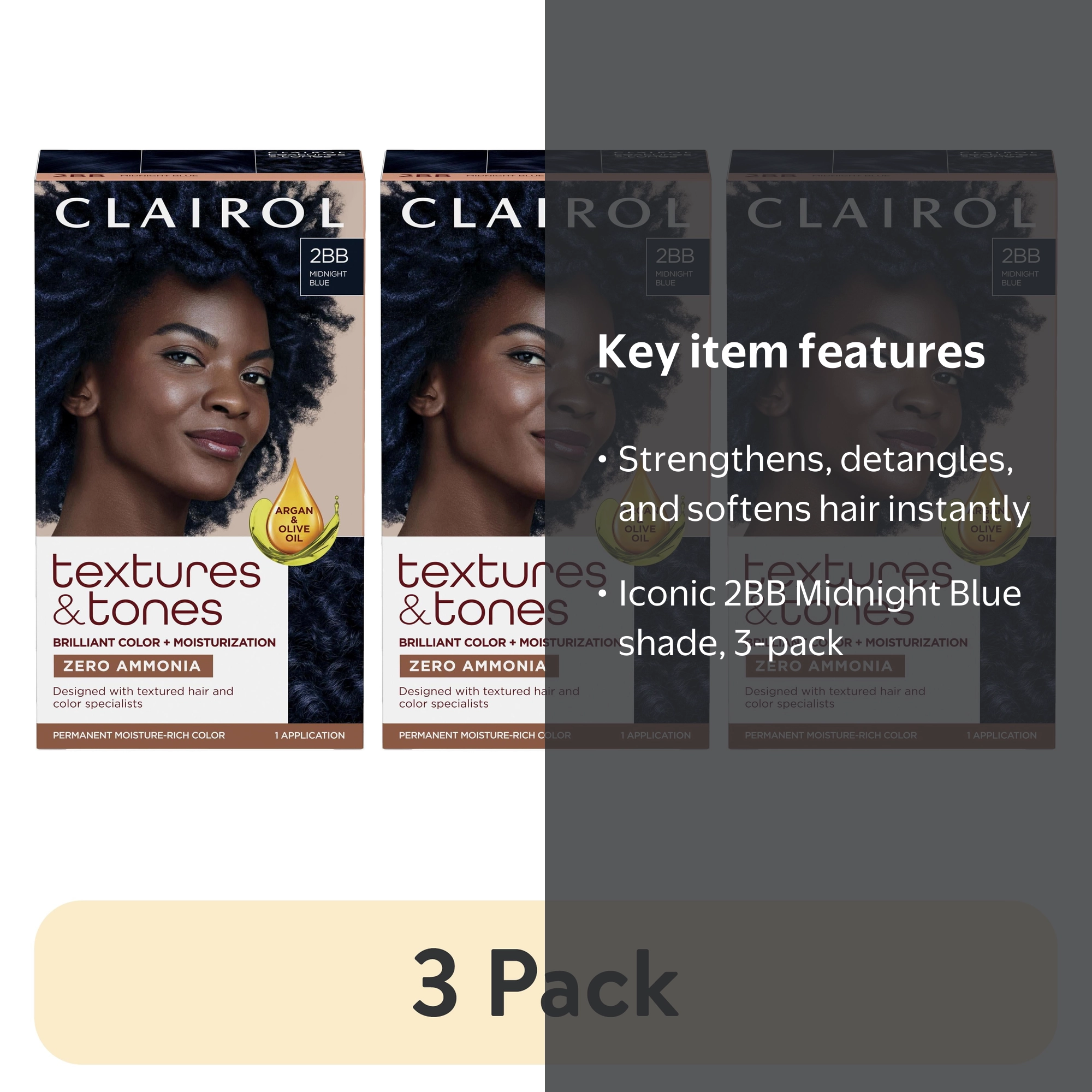 3 pack) Clairol Textures & Tones Hair Dye Ammonia-Free Permanent