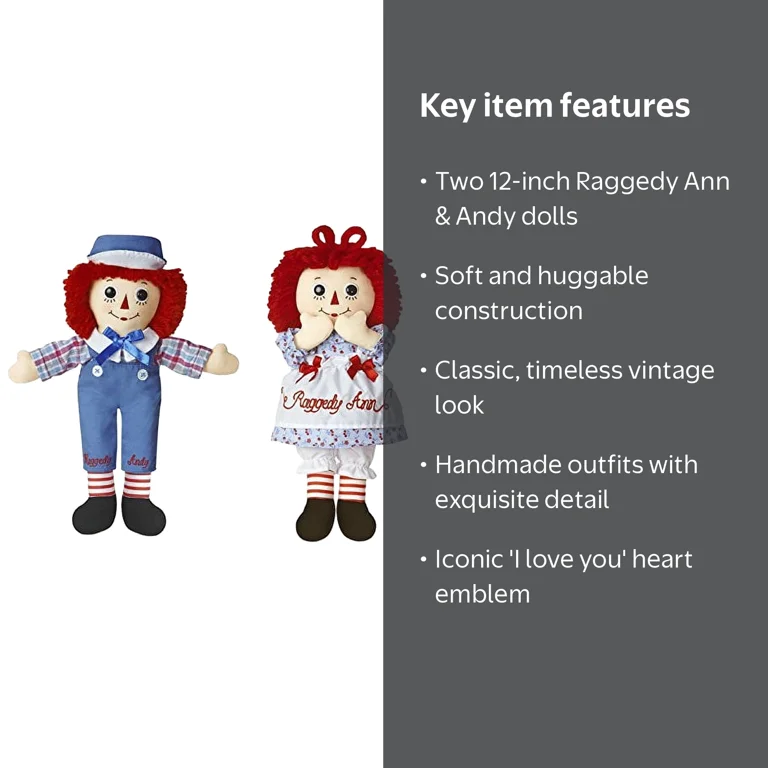Aurora's Soft Bundle of 2 Dolls - 12'' Raggedy Ann & Raggedy Andy