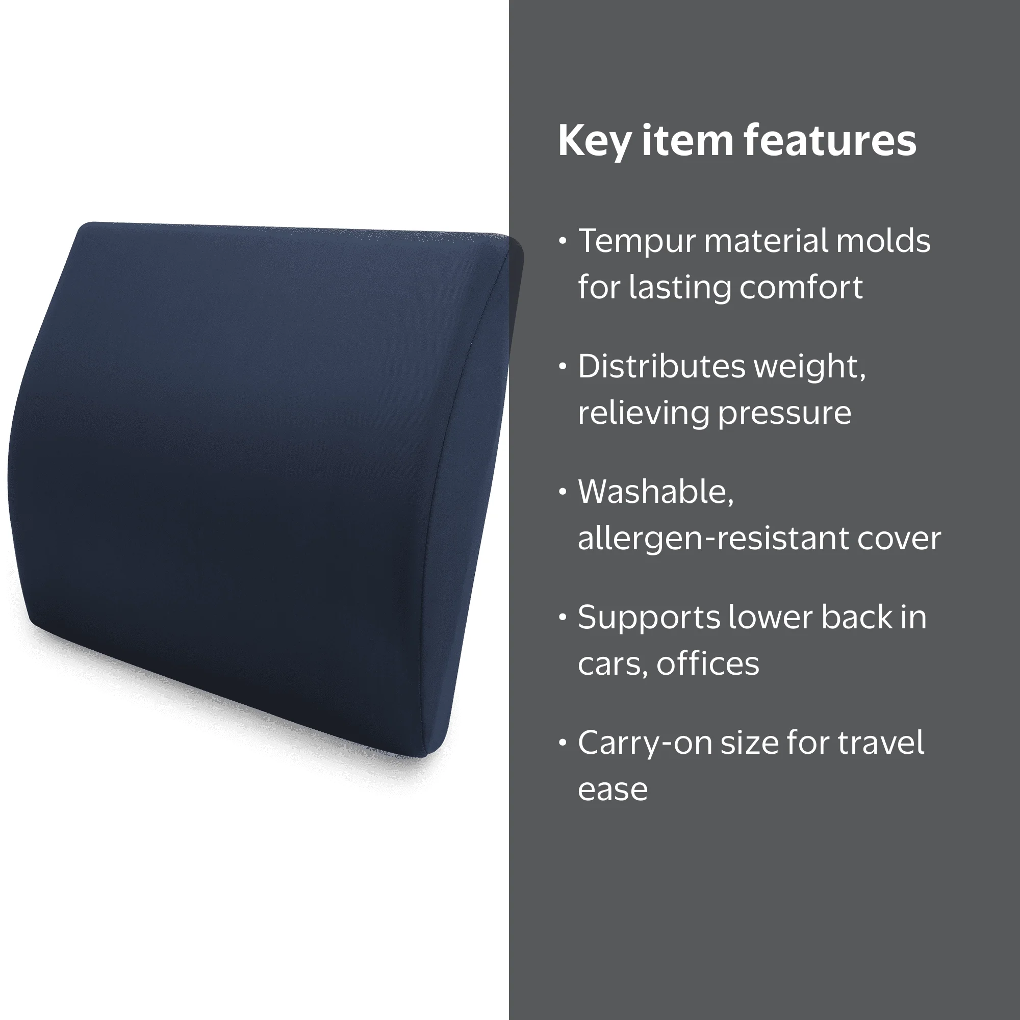 TEMPUR LUMBAR SUPPORT ネイビー 未使用に近い美品 Tempur-Pedic Lumbar Support Memory Foam Cushion Pillow, Blue
