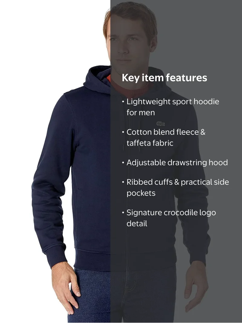 Lacoste Mens Sport Long Sleeve Fleece Full Zip Hoodie Sweatshirt