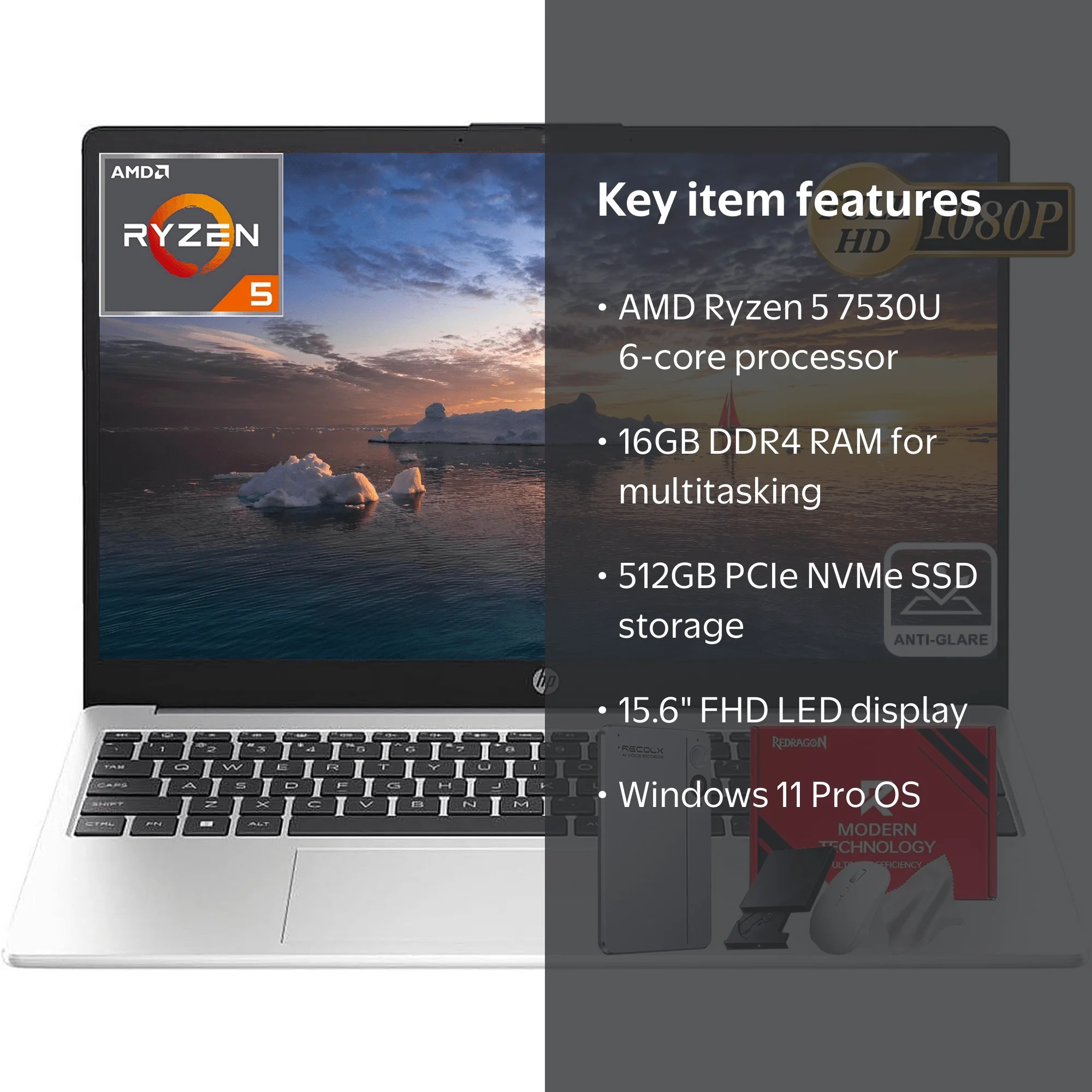 HP 255 G10 Business Laptop, 16GB RAM, 512GB PCIe SSD, AMD Ryzen 5