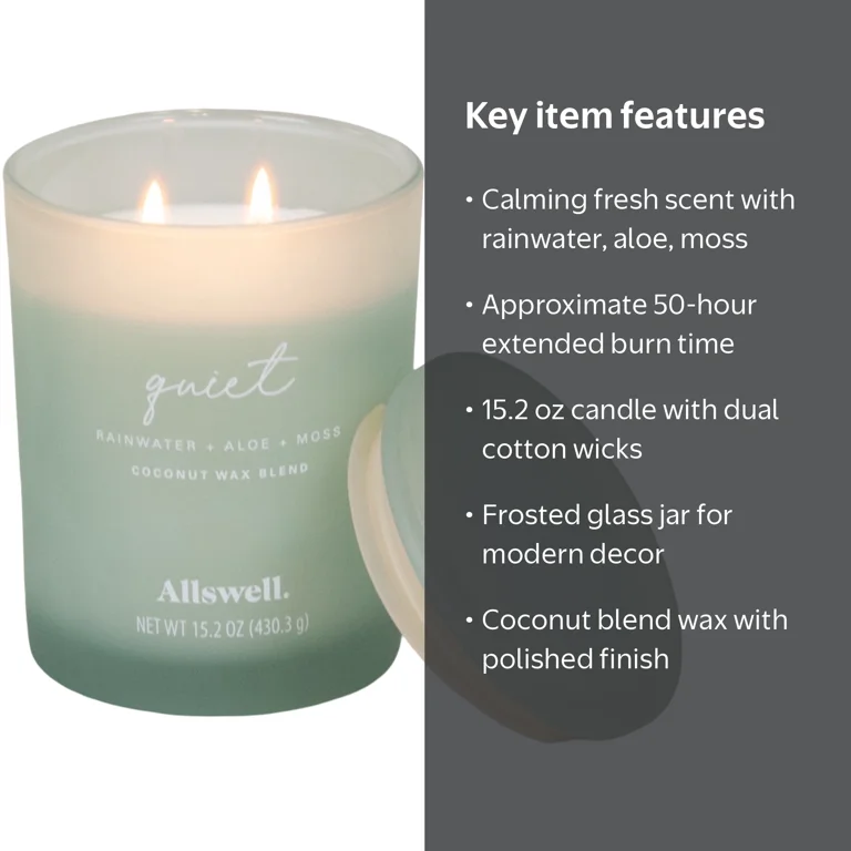 Allswell Quiet (Rainwater + Aloe + Moss) Scented 2-Wick Spa Jar