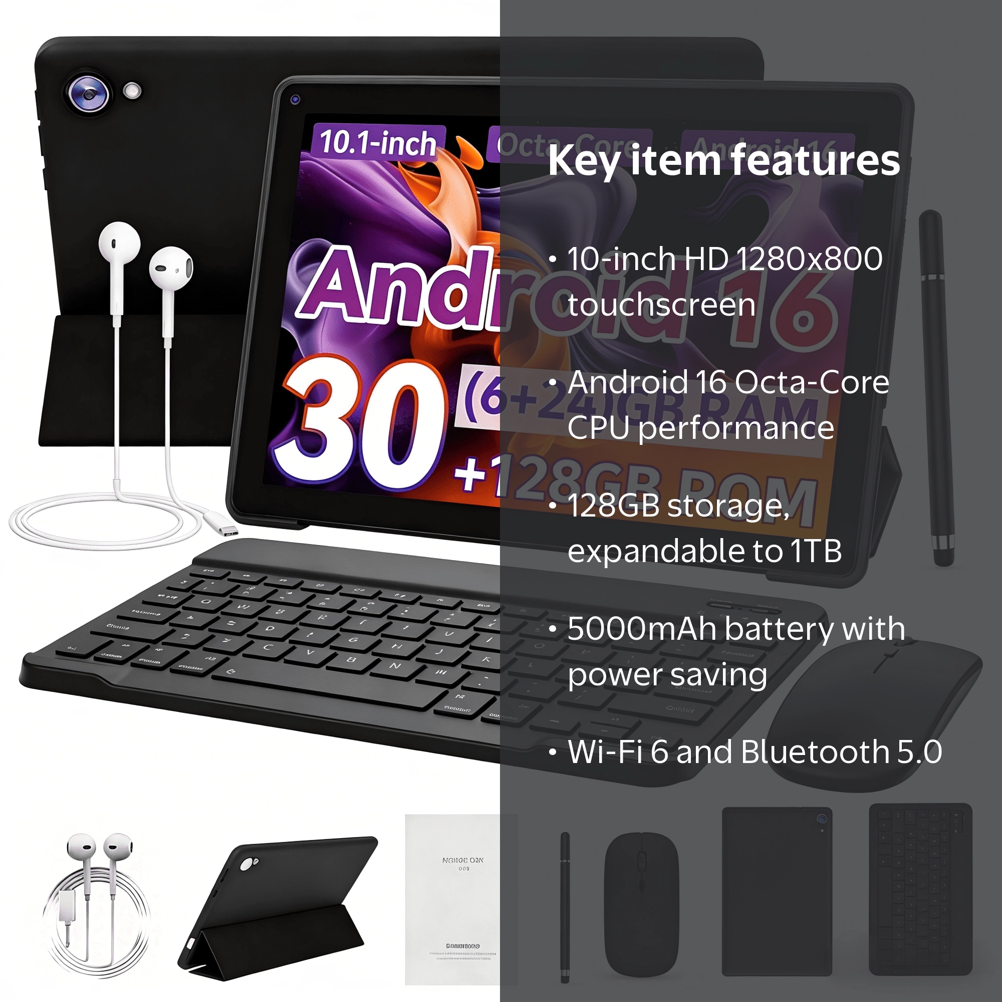 AEEZO, Gemini AI 10 Inch Tablet with Keyboard set, 30GB+128GB