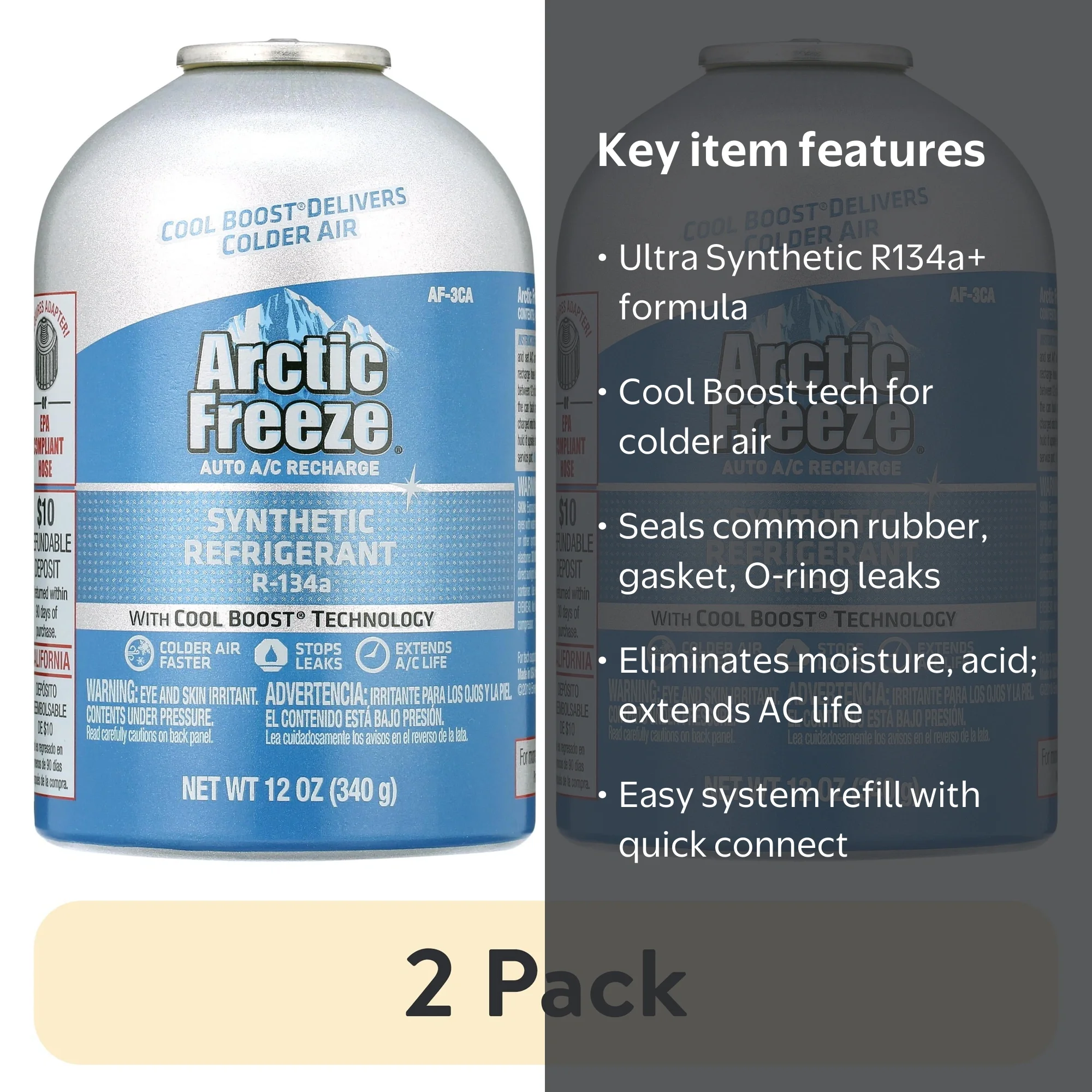 2 pack) Arctic Freeze Ultra Synthetic R134a+ Automotive