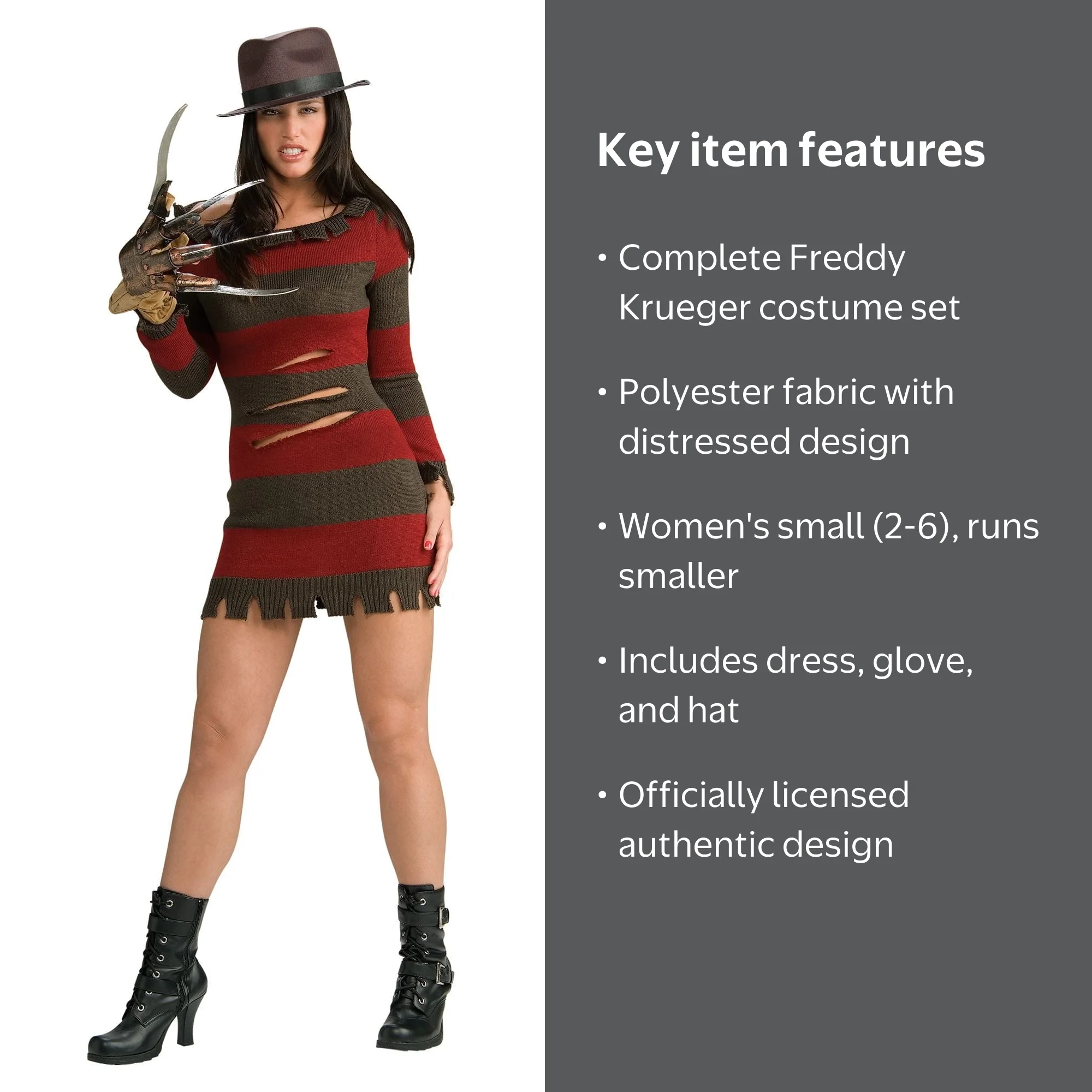 Womens Freddy Krueger Halloween Costume - Adult Nightmare Dress with Hat and Glove - Walmart.com Womens Freddy Krueger Halloween Costume - Adult Nightmare Dress with Hat and Glove - Walmart.com
