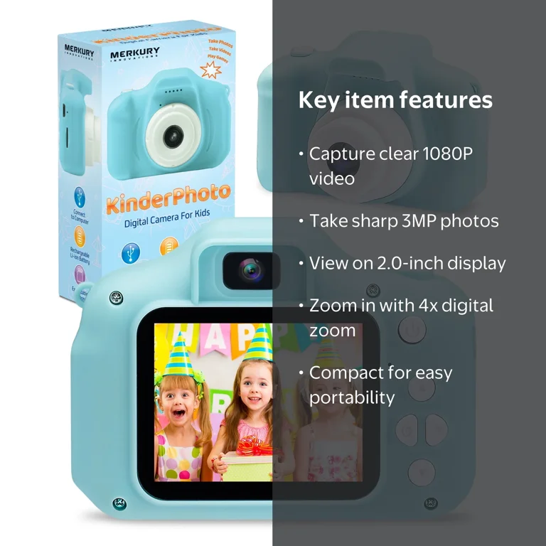 KinderPhoto Digital Camera for Kids - Blue, 3MP, 1080P Video