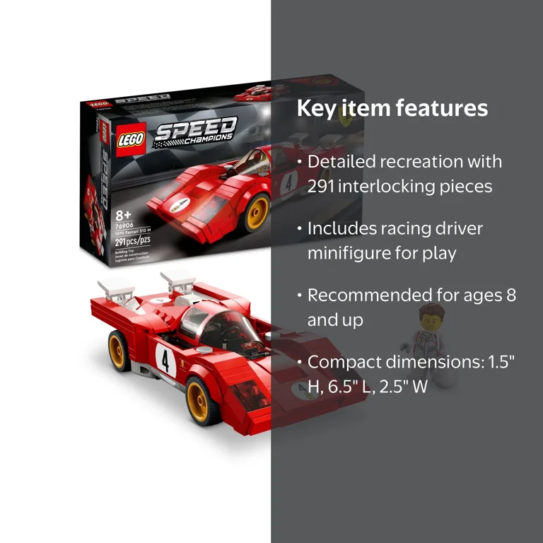 LEGO Speed Champions 1970 Ferrari 512 M Race Car Toy Set, Model