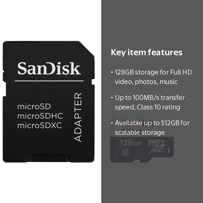 SanDisk MicroSDXC UHS-I Card 128GB Class 10 U1 with up to 100MB/s