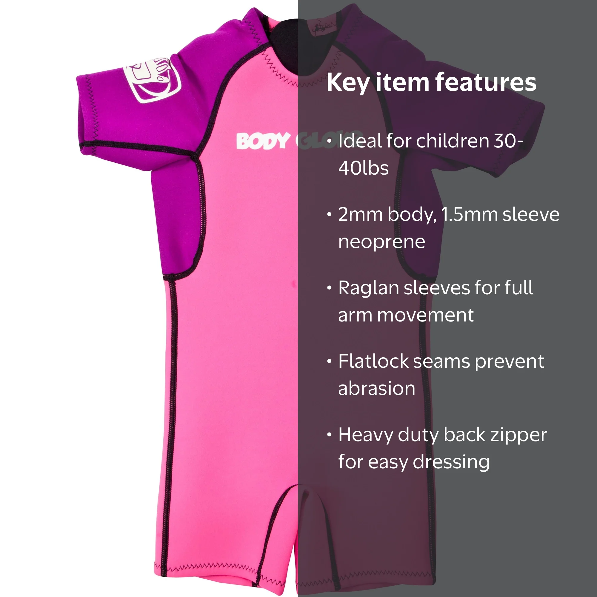 Body Glove Kids 2mm Back-Zip Short Sleeve Wetsuit Fits - 30-40 LBS