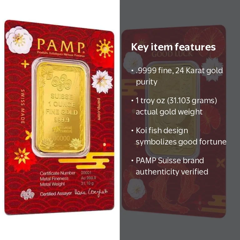 2025 1 oz PAMP Suisse Good Luck Koi Fish Gold Bar .9999 Fine (in