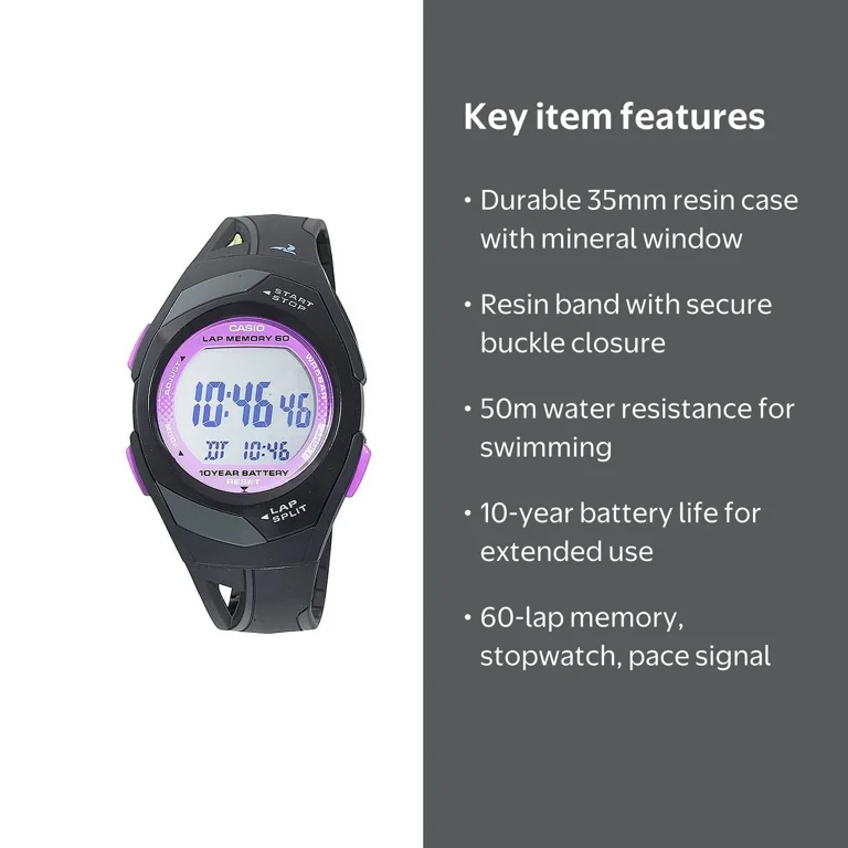 Casio Women's Digital Strap 60-Lap Sport Watch, Water-Resistant