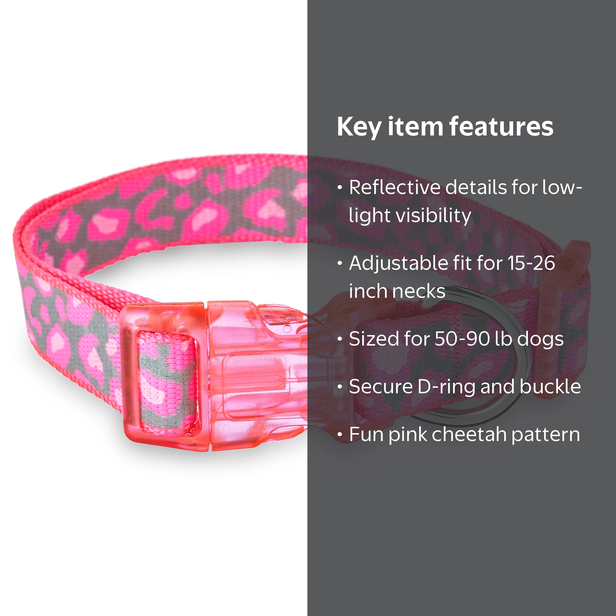 Vibrant Life Cheetah Print Reflective Pink Dog Collar, Adjustable