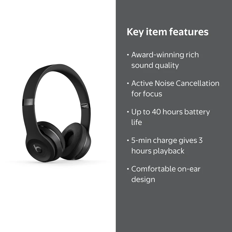Beats by Dr. Dre Solo3 Black Wireless Bluetooth On-Ear Headphones