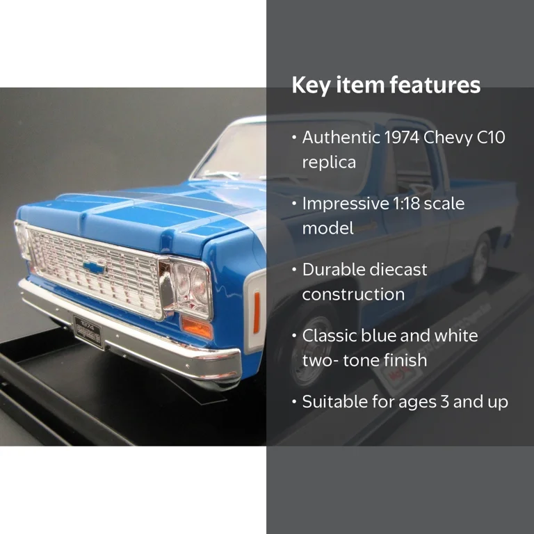 1974 Chevrolet C10 Cheyenne Super Blue & White 1:18 Die Cast