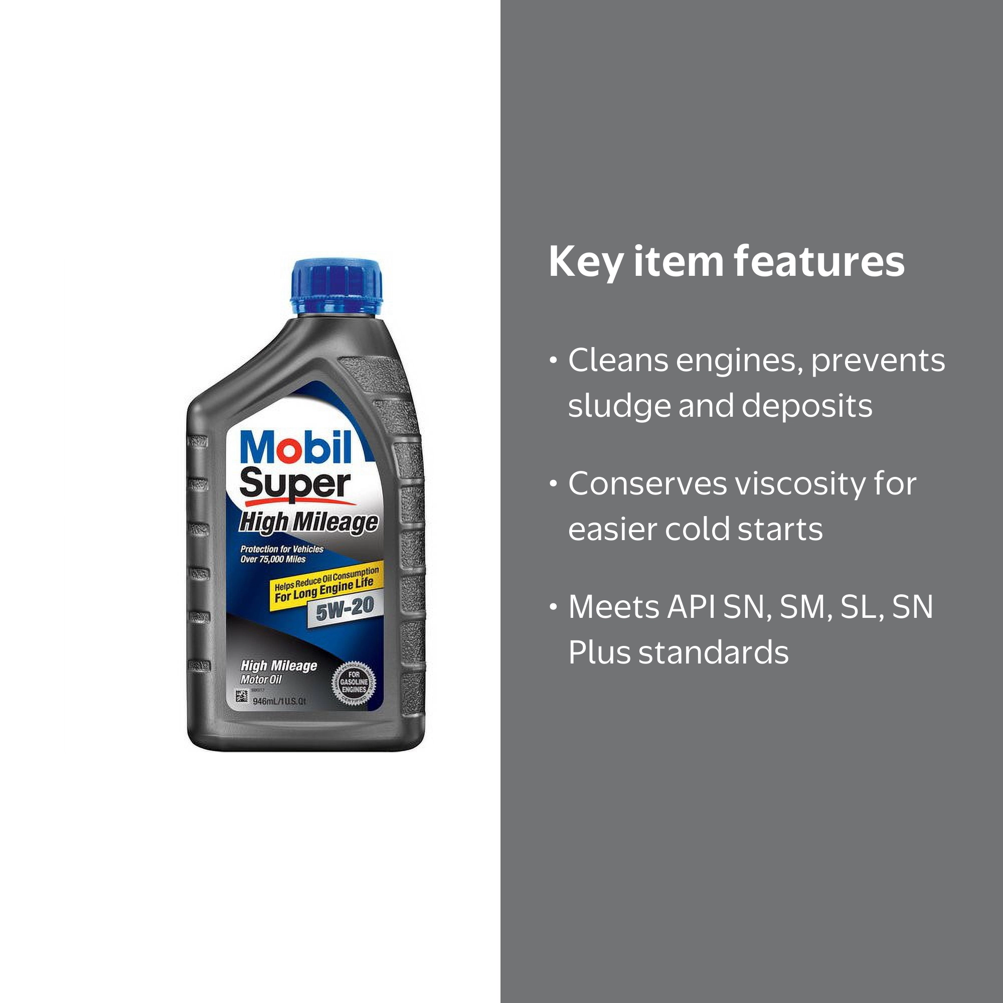 Mobil Super High Mileage Synthetic Blend Motor Oil 5W-20, 1 Quart