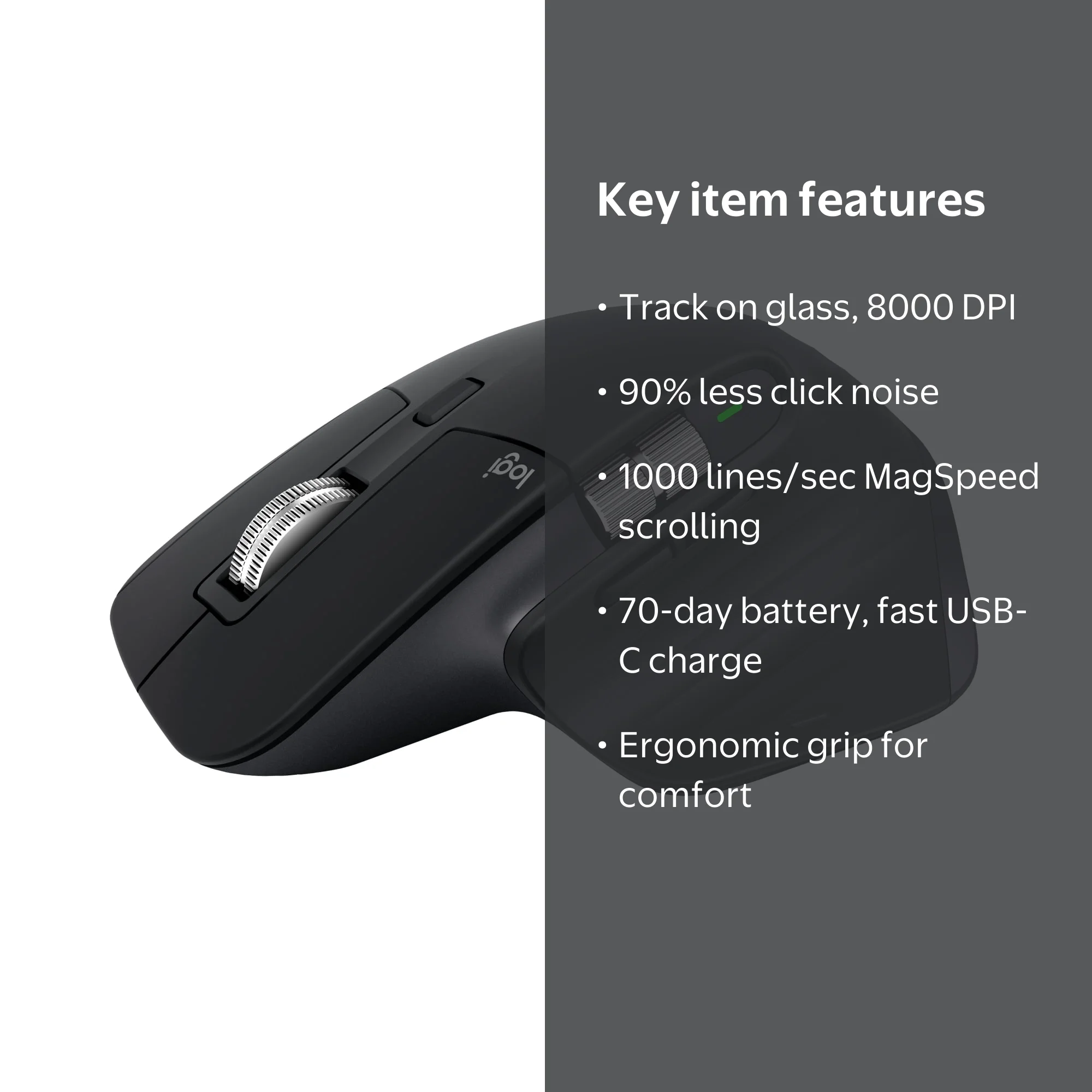 Logitech, Wireless Performance Mouse, Ergo, 8K DPI, Quiet Clicks