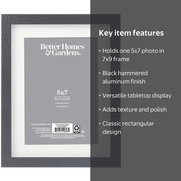Better Homes & Gardens Black 7x9 Matted to 5x7 Hammered Metal