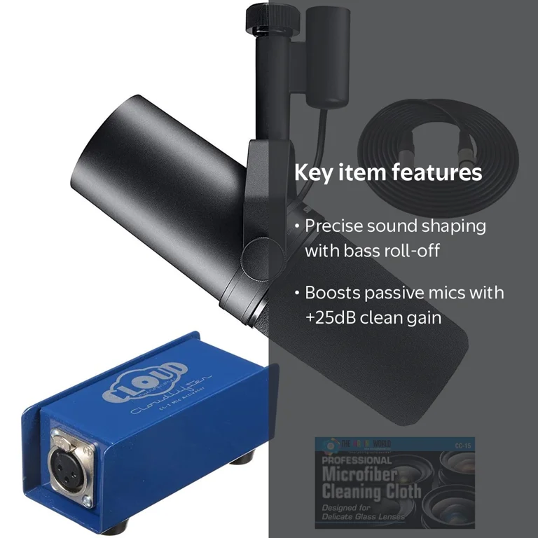 Shure SM7B Vocal Mic, Cloudlifter CL-1 Activator & Extra XLR Cable